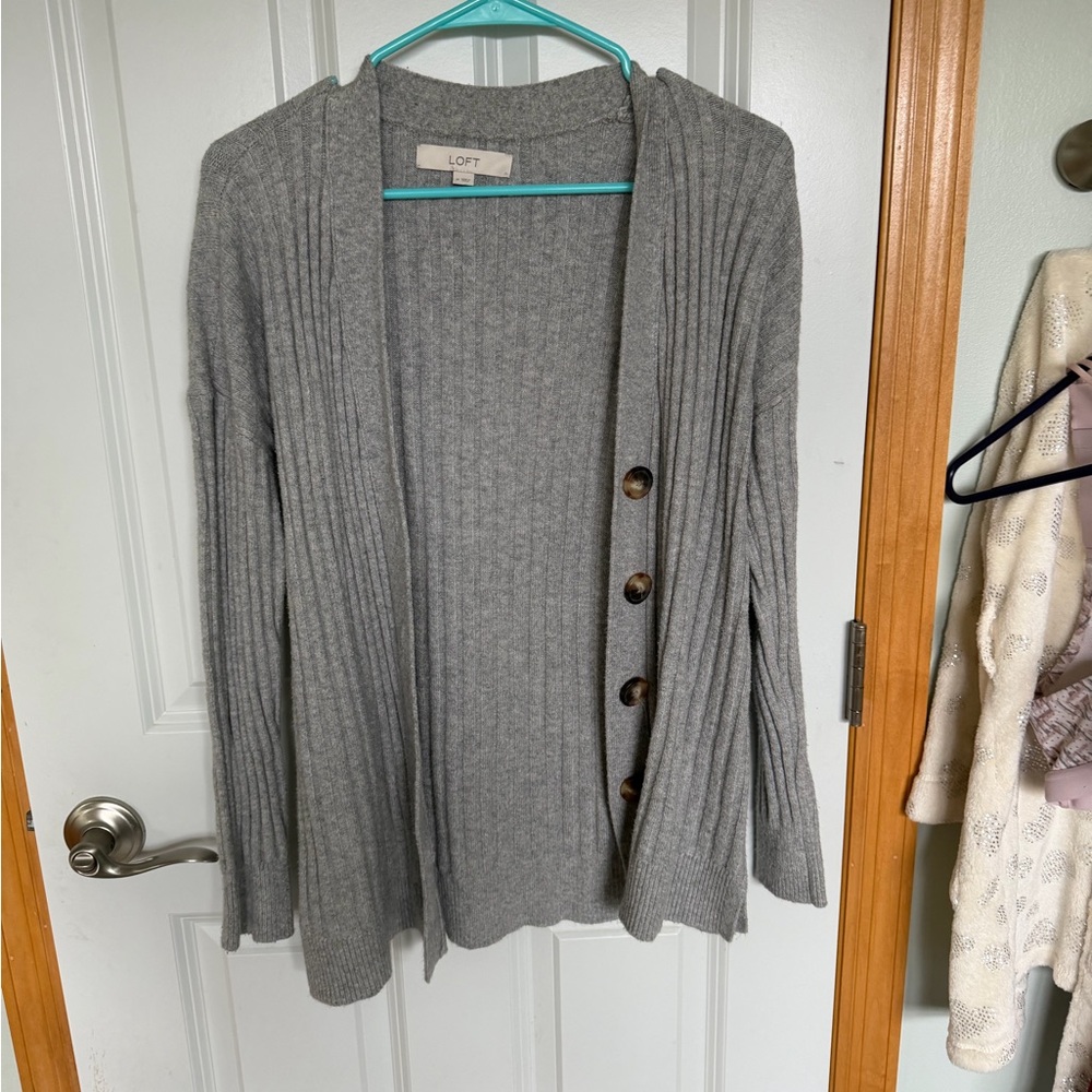 LOFT Heather Gray Cardigan Sweater